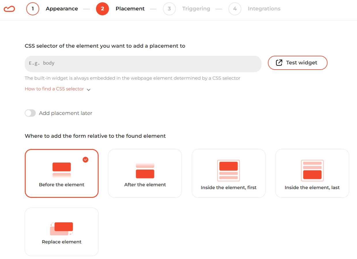 Built-in-form-placement-options