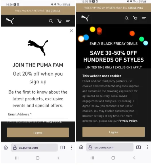 exemple boutique Puma mobile