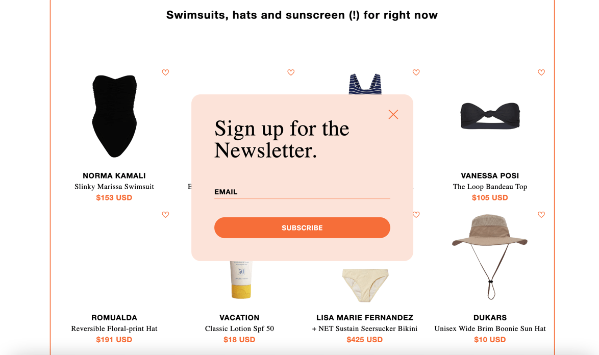 Exemple de lightbox d'abonnement à la newsletter de Café Leandra