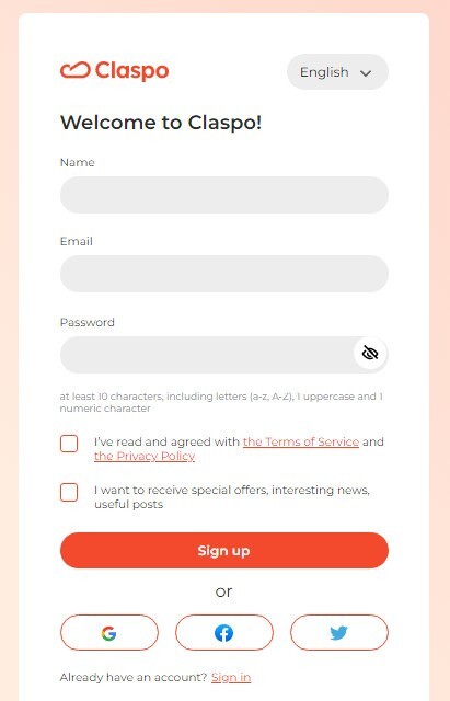 Sign up/Log in