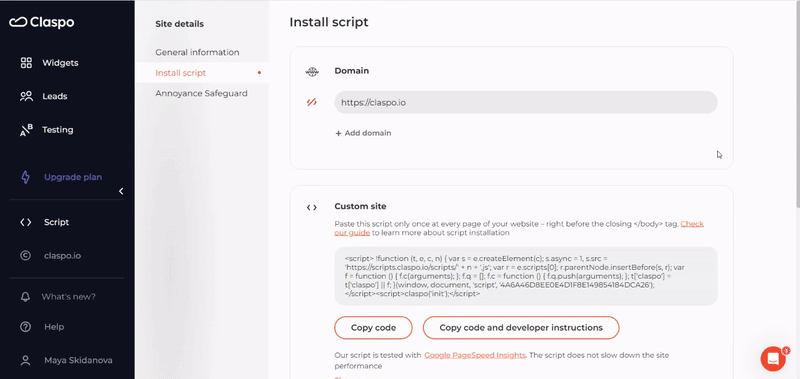 Widget Claspo para WordPress
